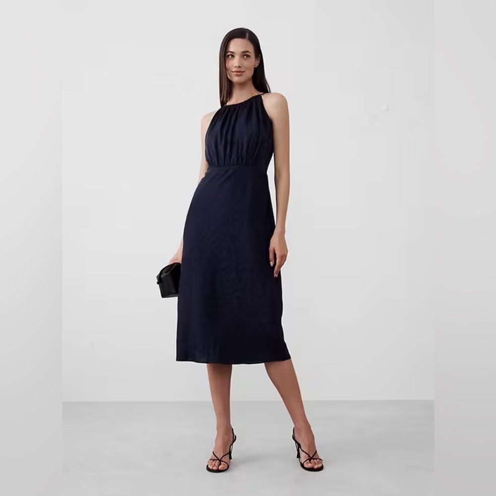Banana Republic Factory High-Neck Jacquard Midi Dress in Navy